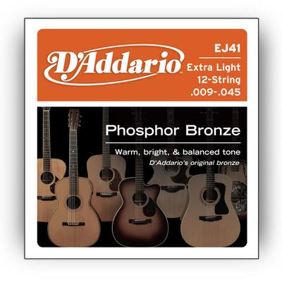 D'Addario EJ41 009-045 Phosphor Bronze Extra Light 12-String acoustic guitar strings