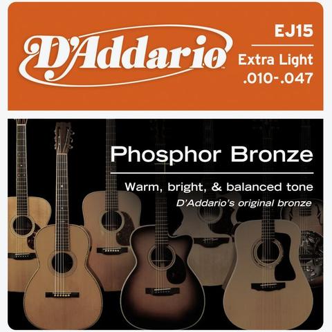D'Addario EJ15 010-047 Phosphor Bronze Extra Light Gauge acoustic guitar strings